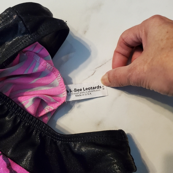 K-BEE LEOTARDS pink & black zebra striped tank leotard Girl's 8-9 - Picture 3 of 3